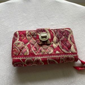 Vera Bradley Turnlock Wallet Red Paisley Fabric